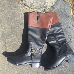 Two Toned Tall Boots Wide Calf